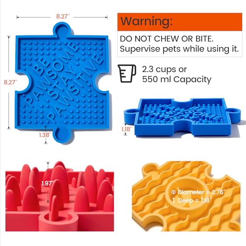 Puzzle Slow Feeder Lick Mat for Dogs, 38+ Suction Cups | Non-Slip Heavy Duty Maze Enrichment Bowl BPA-Free Silicone | Reduce Boredom Anxiety Free Combination (1PC, Yellow) - color: 1 Yellow - River