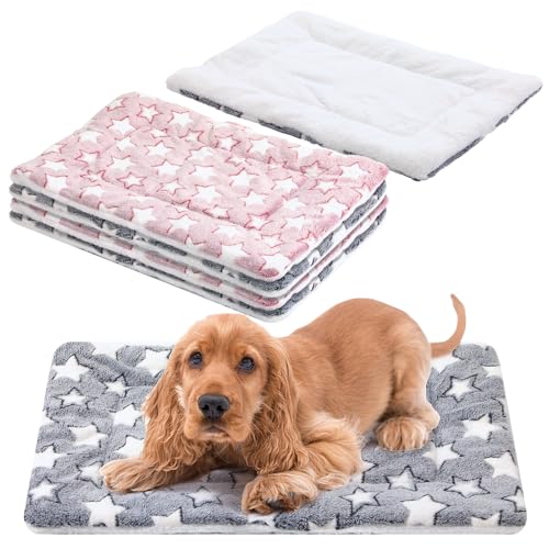 4 Pcs Washable Dog Bed Crate Mat Pad Replaceable Reversible Kennel Pad for Crate Pet, Sleeping Mat for Small, Medium, Large Dog Machine Washable(16.14 x 24 x 1.2 Inch, Pink, Gray)