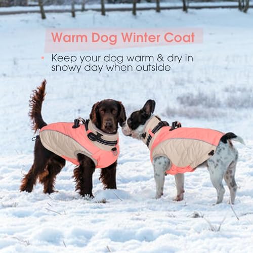 Zippered Small Dog Winter Coat, Turtleneck Reflective Fleece Jacket, Water Resistant Warm Dog Clothes with Buckles & D Ring for Leash and Name Card - S Pink - color: Pink, size: Small