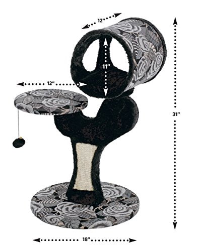 MidWest Homes for Pets Cat Tree Salvador Feline Furniture, 22 by 17.75 by 30.75-Inch, Black/White Floral (138S-BK) - size: Salvador Cat Furniture, Black Pattern