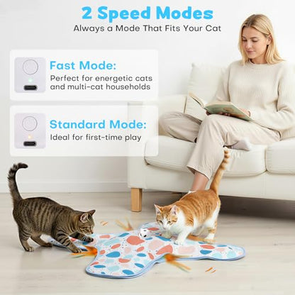 Interactive Cat Toys, Hide and Seek Cat Toy, 2 in 1 Automatic Moving Concealed Feathers for Indoor Cats, Non-Slip Suction, Touch Activated, USB Rechargeable, Blue - color: Blue
