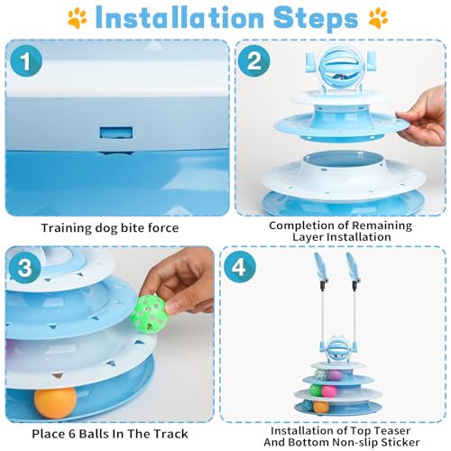 Goosheep Cat Toy Interactive Pet Plaything for Indoor Kitten Interactive Kitty Puzzle Ball with 2 Cat-Tease (Blue) - color: Blue