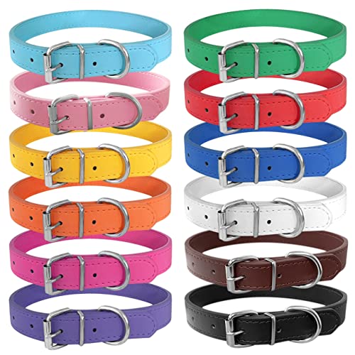 Pet Collars - Leather Small Dog Collars - 12 Color Adjustable ID Collar Identification Leather for Puppy Medium Large Breed Dogs - Neck 14~18 Inches - size: L(Neck:14''~18'')