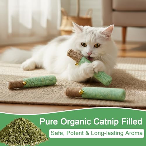3 Pack Catnip Toys, Interactive Cat Toys for Indoor Cats with Chew Rope & Bell, Fun Kitten Teething Chew and Kicker Toys, Relieve Boredom & Anxiety