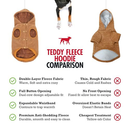 Tuff Pupper Fleece Dog Hoodie Sweater | Teddy Sherpa Outer & Soft Polar Fleece Lining | Adjustable Fit Winter Coat with Hood, Leash Hole, Ribbed Cuffs | for Small Medium Large XL XXL Dogs (Brown, S) - color: Brown, size: 15-25 lbs (Small)