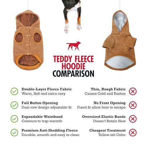 Tuff Pupper Fleece Dog Hoodie Sweater | Teddy Sherpa Outer & Soft Polar Fleece Lining | Adjustable Fit Winter Coat with Hood, Leash Hole, Ribbed Cuffs | for Small Medium Large XL XXL Dogs (Brown, L) - color: Brown, size: 40-60 lbs (Large)