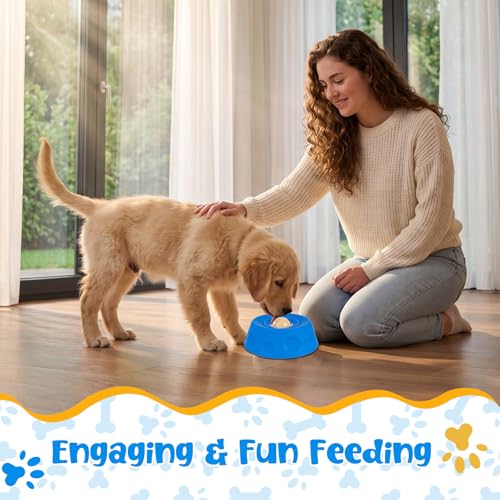 Slow Feeder Dog Bowl with Interactive Roll Ball, Anti-Slip Dog Lick Bowl for Liquid Treats, Bone Broth & Yogurt, Anxiety Relief Boredom Puzzle Feeder for Small Large Dogs