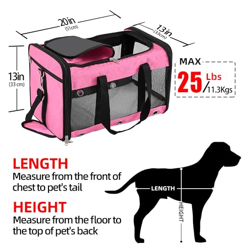 Soft Sided Cat/Dog Carrier,Collapsible Pets Travel Carriers for Pet/Puppy with Shoulder Strap & Removable Mat,Mesh Top Load Small Dogs/Cats Carry Bag Up to 25 Lbs（Pink,L） - size: L Pink