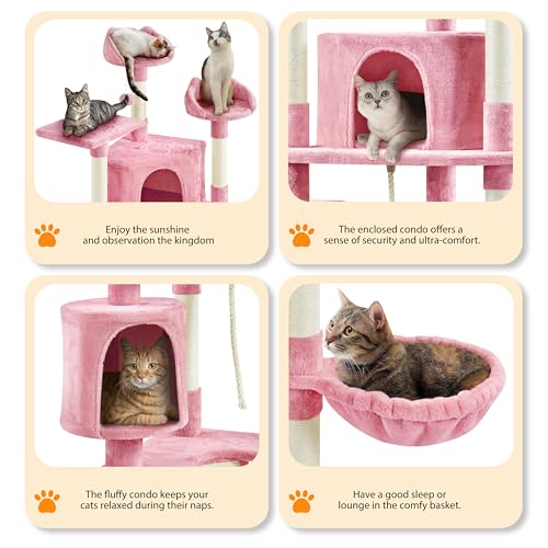 Yaheetech 79in Cat Tree Multi-Level Cat Tower with Scratching Posts for Indoor Cats, Cat Furniture Play Center for Cats and Kitten - color: Pink