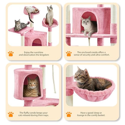 Yaheetech 79in Cat Tree Multi-Level Cat Tower with Scratching Posts for Indoor Cats, Cat Furniture Play Center for Cats and Kitten - color: Pink