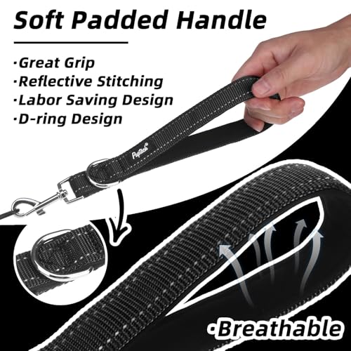 PUPTECK Chew Proof Dog Leash with Detachable Short Leashes Padded Handle Reflective, Heavy Duty Steel Cable Lead for Small Medium Large Dogs Training Walking, Black 4.9ft - color: Black