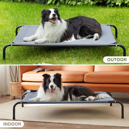Love's cabin Elevated Dog Bed, Large Cooling Raised Pet Bed with Heavy-Duty Teslin Mesh, Durable Outdoor Dog Cot for Large Dogs, Breathable & Easy to Clean, 48"L x 35"W x 8"H - color: Grey
