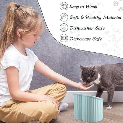 Mumufy 2 Pcs Ceramic Elevated Cat Bowls Tilted Elevated Raised Pet Bowls Anti Vomit Cat Dish for Indoor Stress Free Water Dish Feeder for Puppies, Heart Shaped(Macaron Blue, Peacock Green) - color: Macaron Blue, Peacock Green