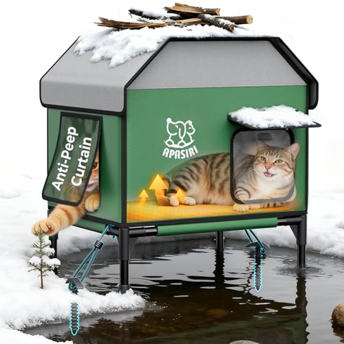 Heated Outdoor Cat House for Winter: Insulated with Heating Pad, Indestructible Weatherproof Winter Shelter, Elevated Support to Keep Interior Dry for Stray Cats, Medium - color: Cat House - Outdoor - Medium