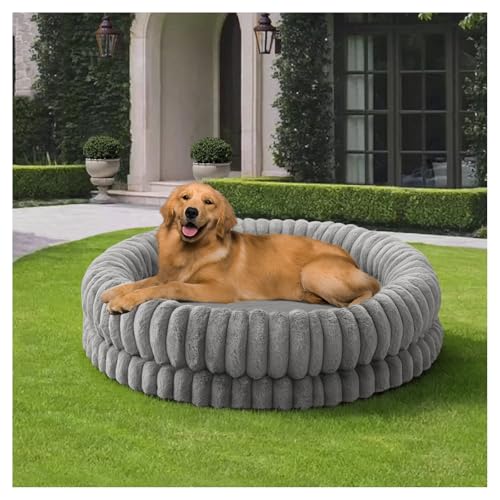 BALANCE Luxury Donut Dog Bed, 43 Inches Round Dog Beds Large Sized Dogs Washable, Orthopedic Calming Dogs Bed for Pets with Anti-Slip Bottom, Gray - color: Gray, size: 43.0"L x 43.0"W x 9"Th