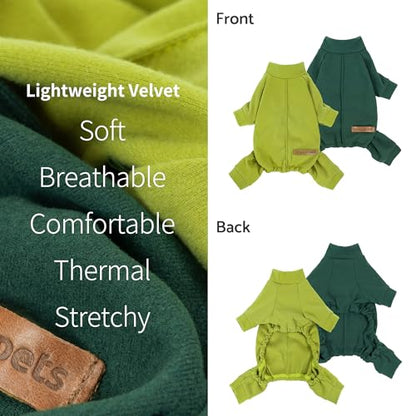 Fitwarm 2 Pack Lightweight Fleece Dog Pajamas, Warm Winter Clothes for Small Dogs Boy Girl, Cozy Pet Onesie with Feet, Yellow Green, Dark Green, Medium - color: Green, size: Medium