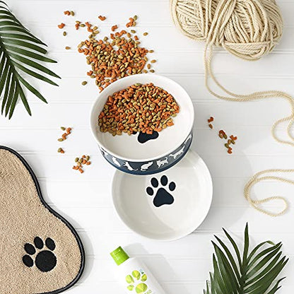 Bone Dry Ceramic Cat Bowls, Microwave & Dishwasher Safe, Large Set, 7.5x2.4, Navy, 2 Count - color: Navy, size: Large Set, 7.5x2.4"