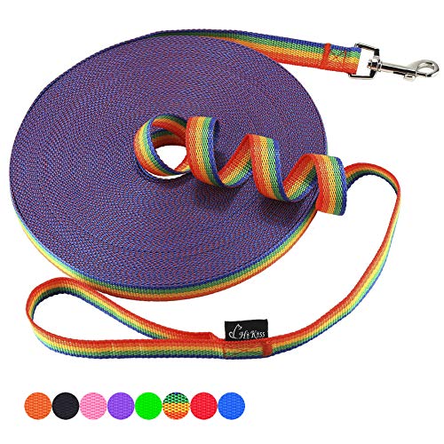 Hi Kiss Dog/Puppy Obedience Recall Training Agility Lead - 15ft 20ft 30ft 50ft 100ft Training Leash - Great for Training, Play, Camping, or Backyard (15 Feet, Rainbow) - color: Rainbow, size: 15 Feet