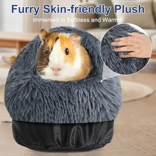 Soothing Guinea Pig Hideout, Doughnut Guinea Pig Bed with Hooded Cover, Washable Hamster Rabbit Bunny Bed, Washable Round Cave Beds for Small Animal Bunny Rabbit Hideout (Black) - color: Black
