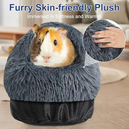 Soothing Guinea Pig Hideout, Doughnut Guinea Pig Bed with Hooded Cover, Washable Hamster Rabbit Bunny Bed, Washable Round Cave Beds for Small Animal Bunny Rabbit Hideout (Black) - color: Black