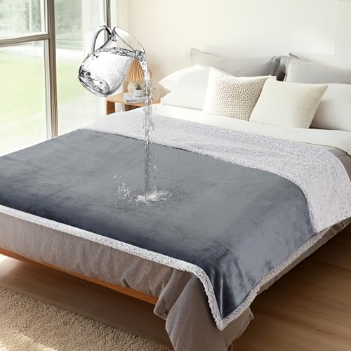 Waterproof Dog Blanket for Couch & Bed, Reversible Sherpa Fleece Pet Throw with Quiet TPU Barrier, Machine Washable Furniture Protector for Large Dogs & Cats, Twin Size 60x80 Inch, Gray - color: Gery, size: Twin(60"*80")
