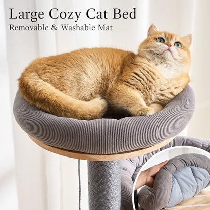 797Audio Wood Modern Cat Tree, 61.5" Cat Tower with Sisal Scratching Posts, Cat Condo, Capsule, Hamnock and Spinner Toy,Solid Wooden Aesthetic Multi-Level Cat Climbing Tree for Adult Indoor Cats-Gray - color: 62 Inch-Turntable-Gray