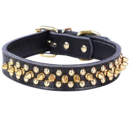 Spiked Studded Dog Collar, Soft Genuine Leather Dog Collar, Adjustable Dog Collars for Small Medium Large Dogs Breeds Pit Bull (S fit Neck 10.5-13", Black) - color: Black, size: S fit Neck 10.5-13"