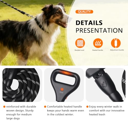 Rrechargeable Heated Dog Leash, Highly Reflective Threads Leash Rope for Medium Large Dogs, 1/2 inch - size: L