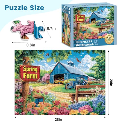 1000 Piece Puzzles for Adults, Spring Landscape Jigsaw Puzzle, Farm Jigsaw Puzzles 1000 Pieces, Challenging Game Home Decor Birthday Party Gift Toy for Adults Kids Seniors, 28×20 in - style: Spring Farm