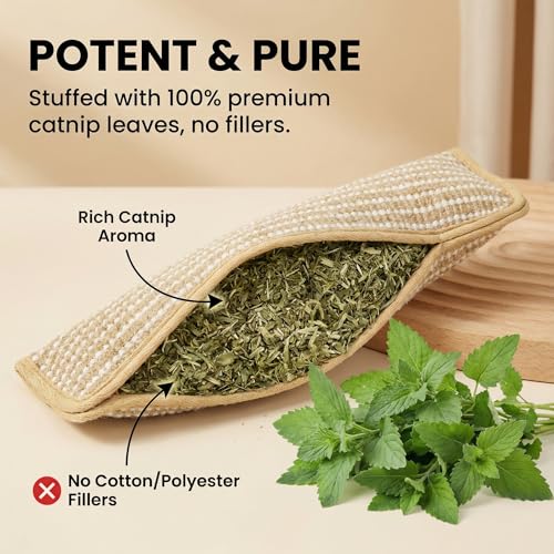 Catnip Chew Toy, Set of 3 Catnip Pillow Toys, Soft Sisal Material, Filled with Organic Catnip, Interactive Indoor Scratching and Chewing, Relief Promotes Healthy Playtime for Cats