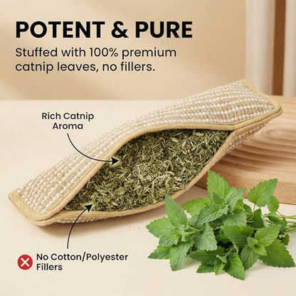Catnip Chew Toy, Set of 3 Catnip Pillow Toys, Soft Sisal Material, Filled with Organic Catnip, Interactive Indoor Scratching and Chewing, Relief Promotes Healthy Playtime for Cats