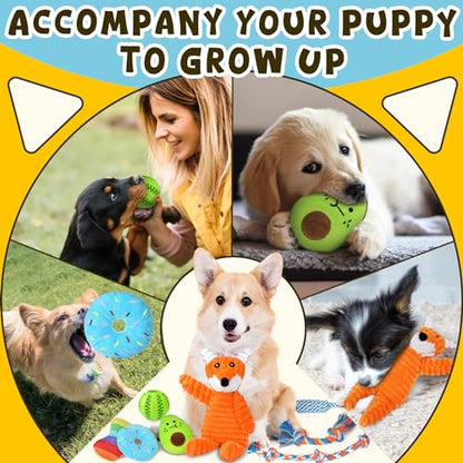 Zeaxuie 9 Pack Luxury Puppy Toys for Teething Small Dogs, Puppy Chew Toys with Cute Squeaky Dog Toys, Ball and More Rope Dog Chew Toys - color: 9 Pack (No-stuffed Fox)
