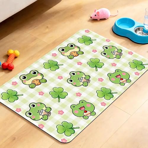Dog Food Mat for Pet Cat Food Mat, Cute Frog Absorbent Quick Dry Dog Bowl Mats for Food and Water, Non-Slip Cat Pet Feeding Mats for Floor Placemats 12"x20" - color: Frog, size: 20"L x 20"W
