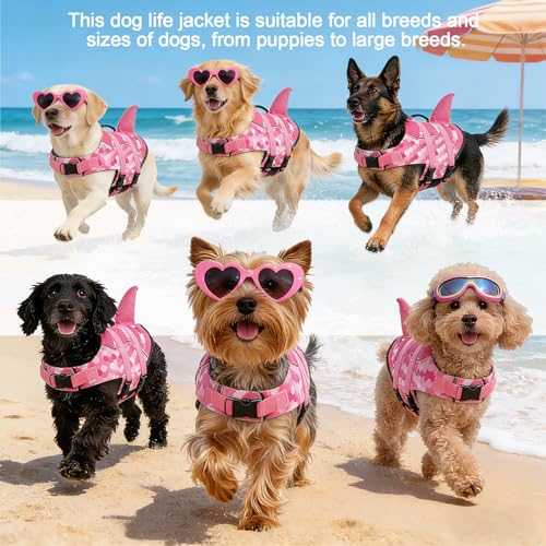 Shark Fin Dog Life Jacket High Buoyancy, Adjustable Dog Life Vest with Quick Release Buckles & Rescue Handle for Swimming Boating, Small Medium Large Dogs - color: Shark-Gradient Pink, size: X-small