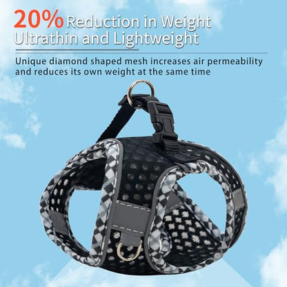Summer Soft Dog Harness and Leash Set,Ultra Thin Breathable Diamond Mesh, Step in Adjustable Dog Harness with Padded Vest for Medium Size Dogs in Hot Weather Black L - color: Black, size: L