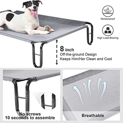 Pettycare Elevated Outdoor Dog Bed - Medium Dog Cot, Waterproof, Cooling, Non Slip, Up to 40 lbs, Grey - color: Grey, size: M: 35x25.6x8 inches