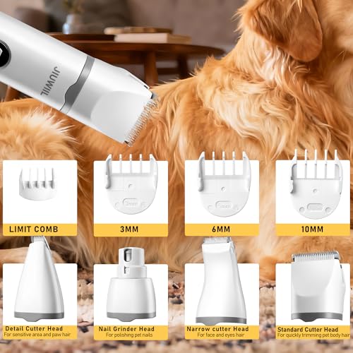 Dog Clippers for Grooming, 4 in 1 Dog Grooming Kit Hair Clipper with LCD Display, Dog Trimmer for Grooming, Dog Hair Trimmer for Paw Nail Grinder,Shaver Grooming Supplies for Pet Cats Dogs