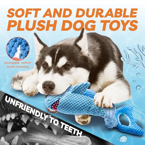 LEGEND SANDY Large Squeaky Dog Toys to Keep Them Busy, Interactive Plush Dog Toy,Crinkle Tug of War Dog Chew Toy for Small, Medium, and Large Dogs - color: Blue Shark