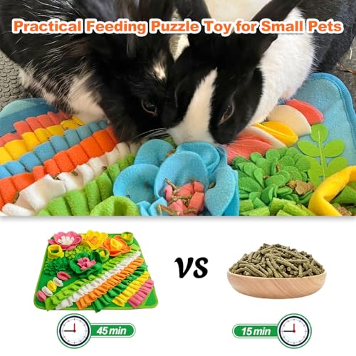 Rabbit Foraging Mat, 20"x20" Pet Snuffle Mat Interactive Snuffle Feeding Toy for Rabbits Guinea Pigs Chinchillas, Washable Pet Feed Game Bunny Toys to Stimulate Natural Foraging Skills