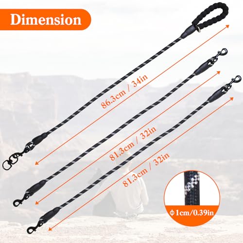 2 Way No Tangle Dog Leash - 360° Swivel Leash for Two Dogs, Reflective Design for Small Medium Large Dogs (Black, 2 Way)