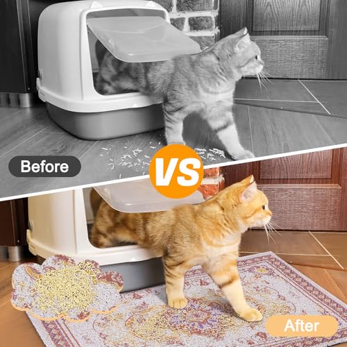 Glittme Cat Litter Mat with Non-Slip Bottom Litter Box Mat 24"X15" Litter Trapping Mat Easy to Clean Washable Cat Food Mat for Kitty,S - color: Brown, size: 24"x15"