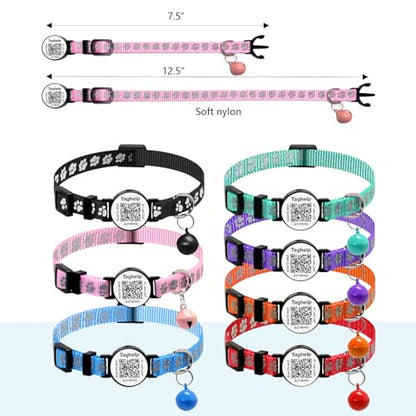 2 Pack QR Code Cat Collar with Instant Lost Pet Recovery System, Scan for Urgent Alerts & Location Info, Breakaway Reflective Collar with Safety Bell (Blue & Pink) - color: Paw pattern - Blue & Pink