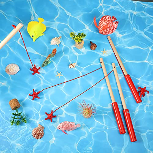 4 Pieces Magnetic Fishing Poles Wooden Magnet Fishing Rods Magnetic Fishing Games for Wooden Magnetic Fishing Games for Kindergarten Preschool Boys Girls
