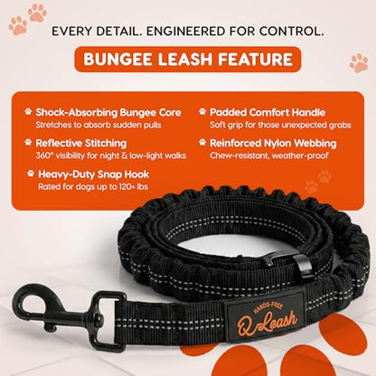 Hands Free Dog Leash with Zipper Storage Pouch - Waist Belt Bungee Running, Walking & Hiking Leash - Padded Handle - Seat Belt Attachment - Reflective No Pull Control for SM-L Dogs 10-120 lbs (Black) - color: Savannah-Axel Black