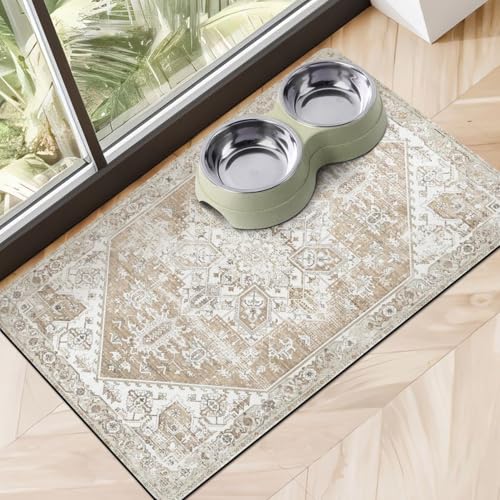 Dog Food Mats for Floors, Absorbent Dog Bowl Mat for Food and Water Dispenser Mat, Quick Dry Cat Food Mat Pet Supplies - color: Beige, size: M(16"×24")