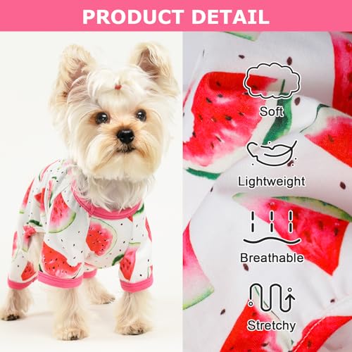 Dog Pajamas for Small Dogs, Soft Thin Pjs Jammies Cat Doggie, Summer Pet Cute Puppy Clothes Outfits Dogs Boy Girl(Watermelon,XS) - color: Watermelon, size: X-Small (Chest 11.8 in)