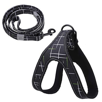 Reflective Dog Harness & Leash Set | Protective Pet Traction Suit for Night Visibility | Adjustable Dog Vest for Small/Medium/Large Breeds | Comfortable Neoprene Lining