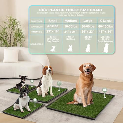 HQ4us Dog Grass Pad with Tray Large 34”×23” Dog Litter Box Toilet with 2×Artificial Grass for Dogs with Hemmed Edge, Pee Pads for Dogs, Realistic, Less Stink, Potty for Balcony - size: L 34”×23” for Dog＜ 28" Length