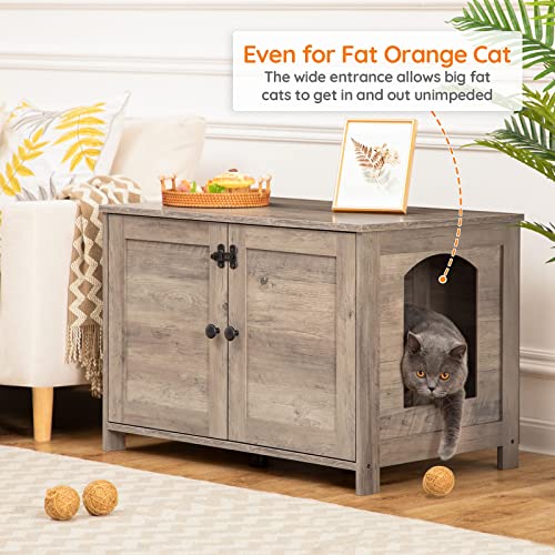 HOOBRO Litter Box Enclosure, Cat Litter Box Furniture with Removable Divider, Large Hidden Litter Box Furniture, Wooden Cat House, End Side Table, 31" L x 17.5" W x 19.7" H, Greige BG03MW01G2 - color: Greige