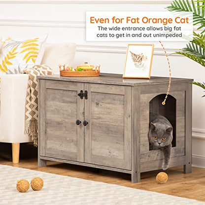 HOOBRO Litter Box Enclosure, Cat Litter Box Furniture with Removable Divider, Large Hidden Litter Box Furniture, Wooden Cat House, End Side Table, 31" L x 17.5" W x 19.7" H, Greige BG03MW01G2 - color: Greige